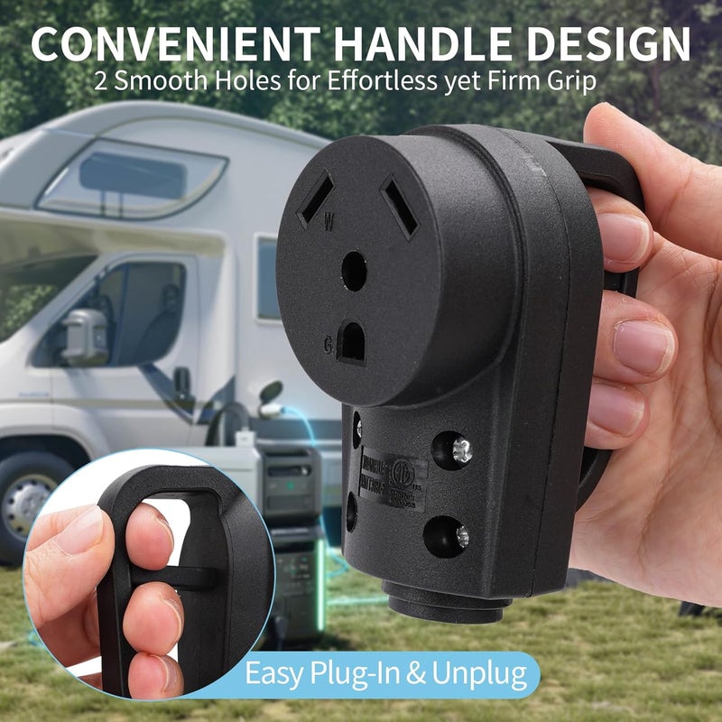 Rvhouse 30 Amp RV Replacement Plug 125 Volt Heavy Duty Female ETL Listed NEMA TT-30P with Ergonomic Grip Handle for RV Trailer Camper Caravan (30A Female Plug) - Image 2